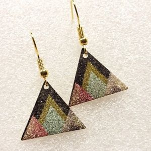 Nortic art print shimmer metal triangle earrings